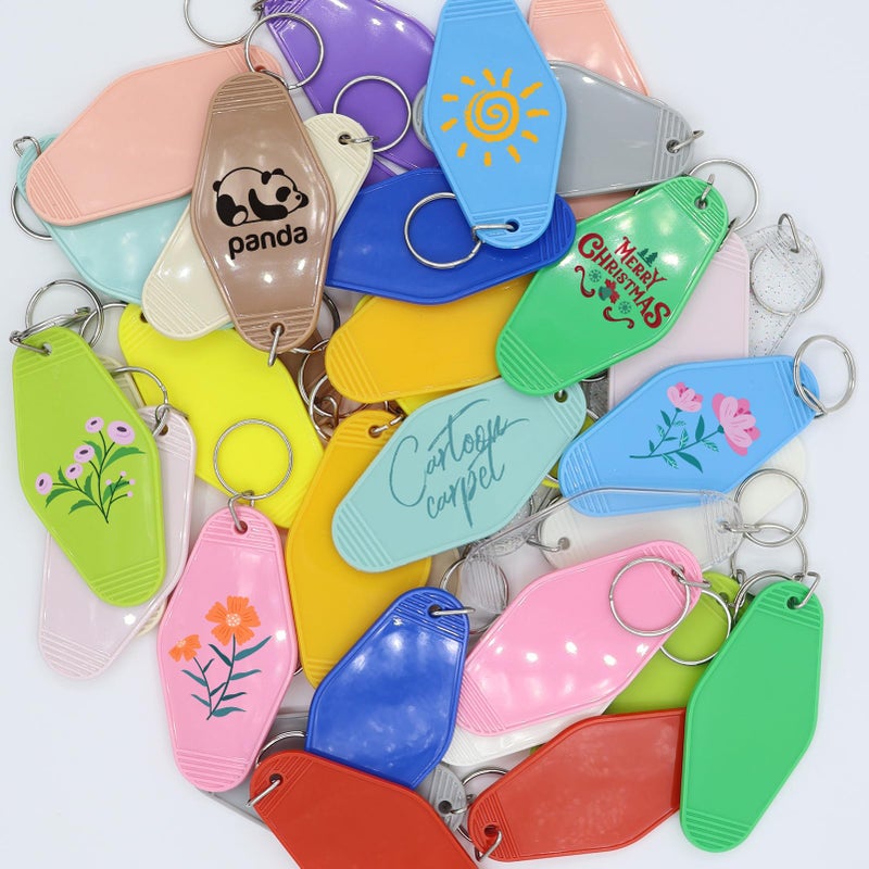 LOTMER 40 PCS Hotel Keychain Blank with Key Rings  20 Colors Plastic Rhombus Motel Keychain  Sublimation Keychain Blanks for DIY Keychain and Luggage Tag(Light Colour) - Image 4